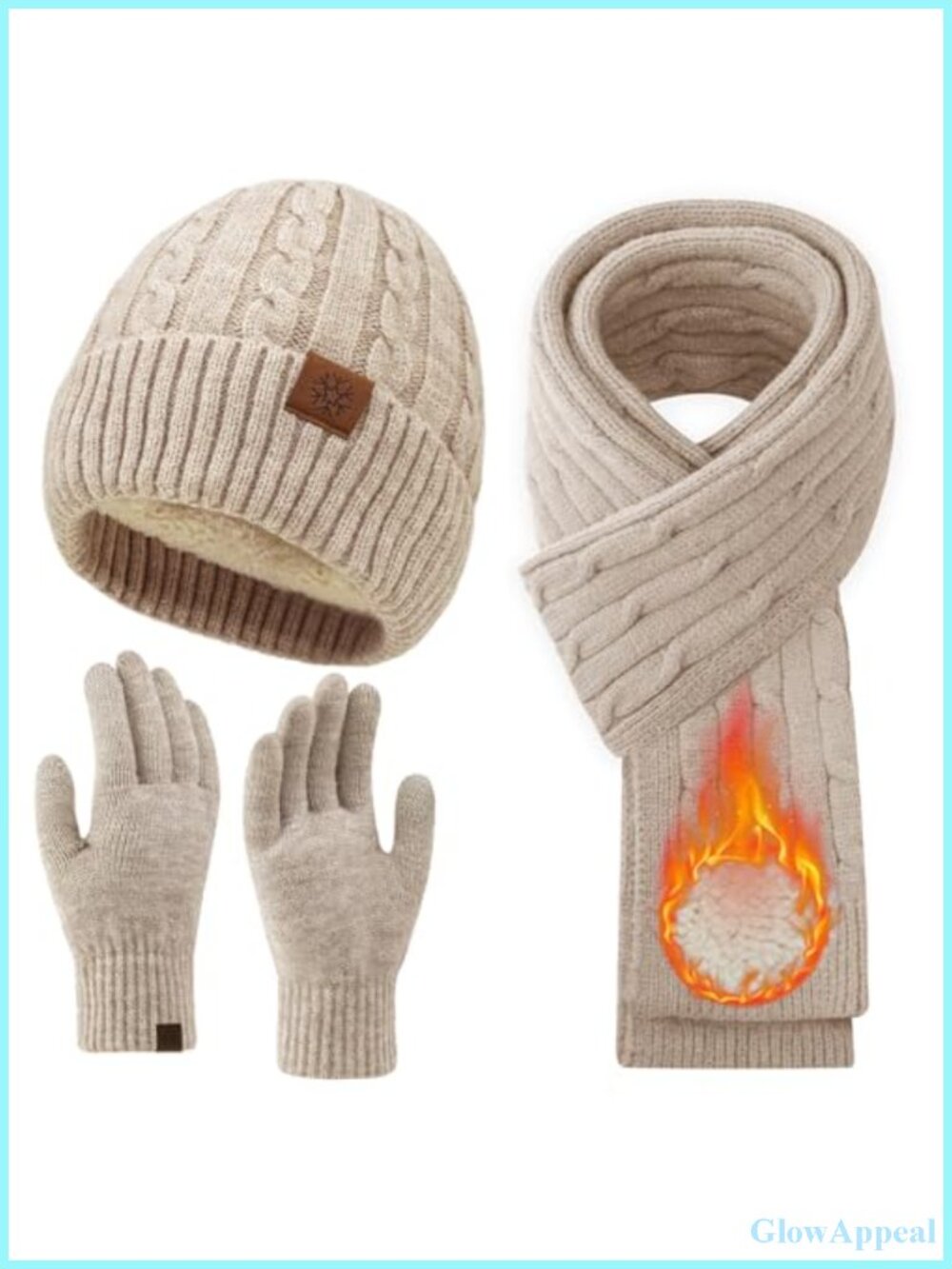 Winter Hat Scarf Gloves Set for Women, Knit Touchscreen Gloves, Fleece Lined